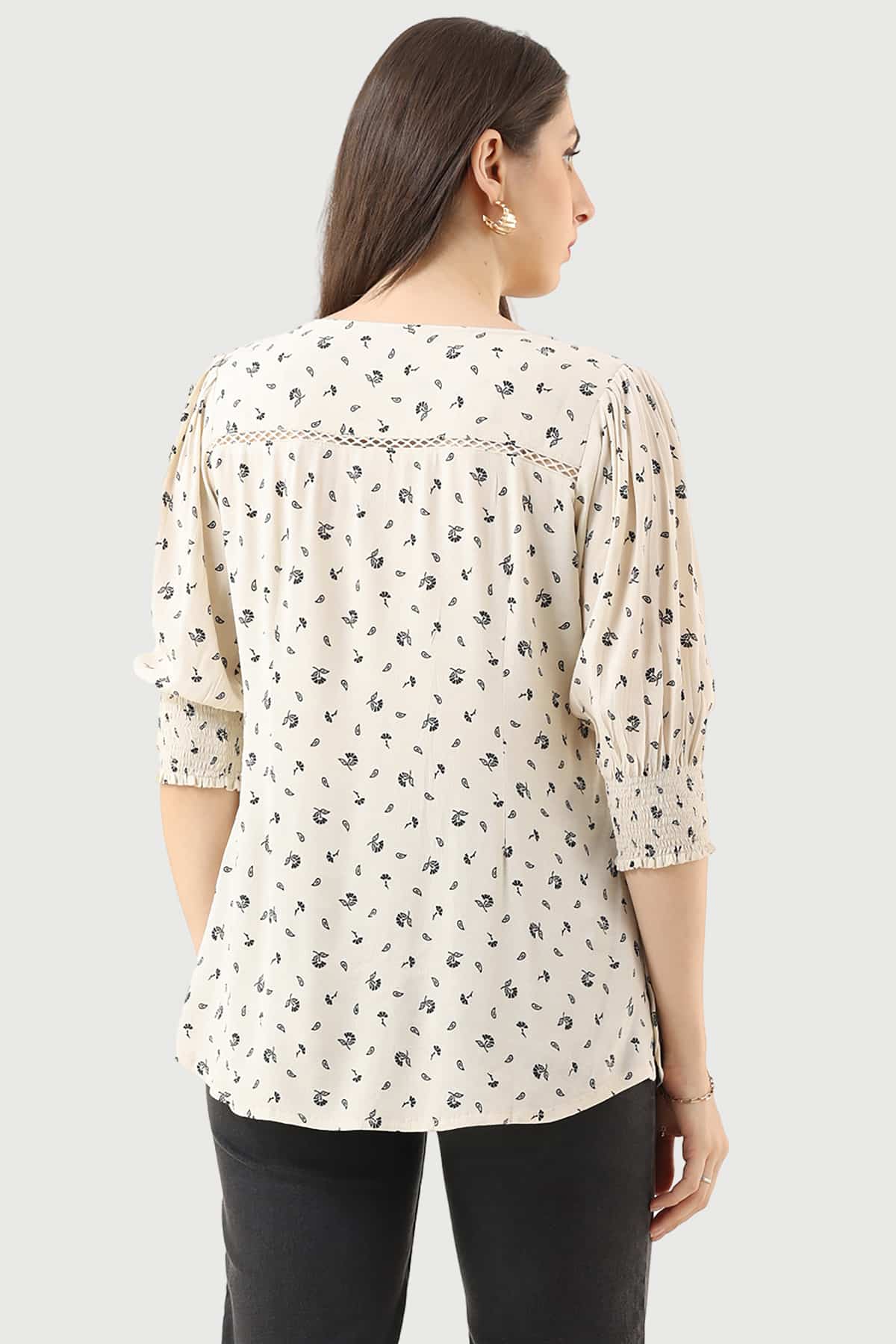 Printed Off White Top Women