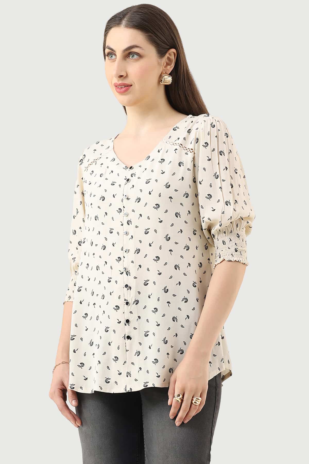 Printed Off White Top Women