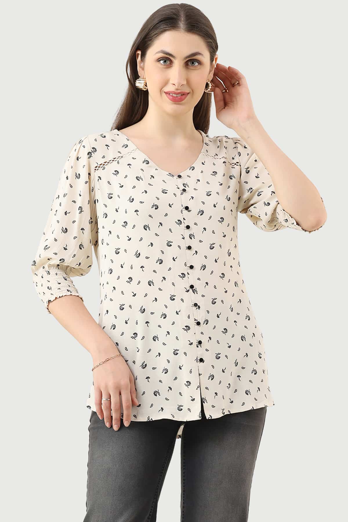 Printed Off White Top Women