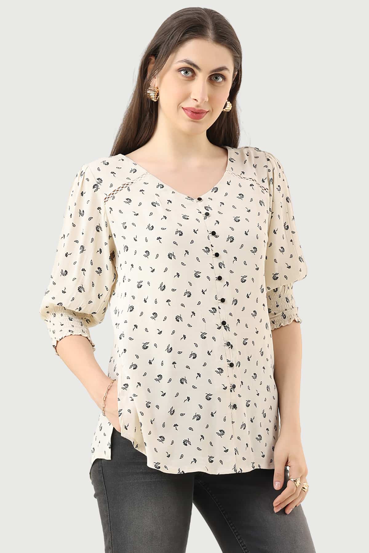 Printed Off White Top Women