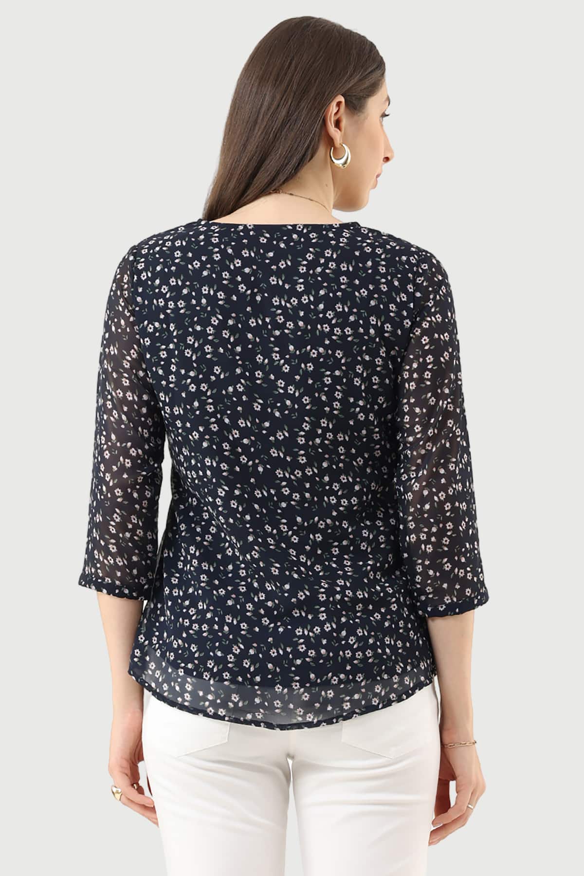 Printed Navy Blue Tops For Women