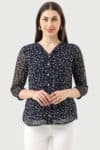 Printed Navy Blue Tops For Women