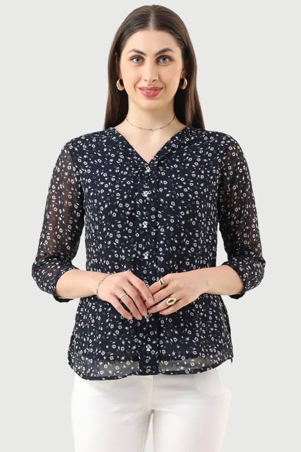 Printed Navy Blue Tops For Women
