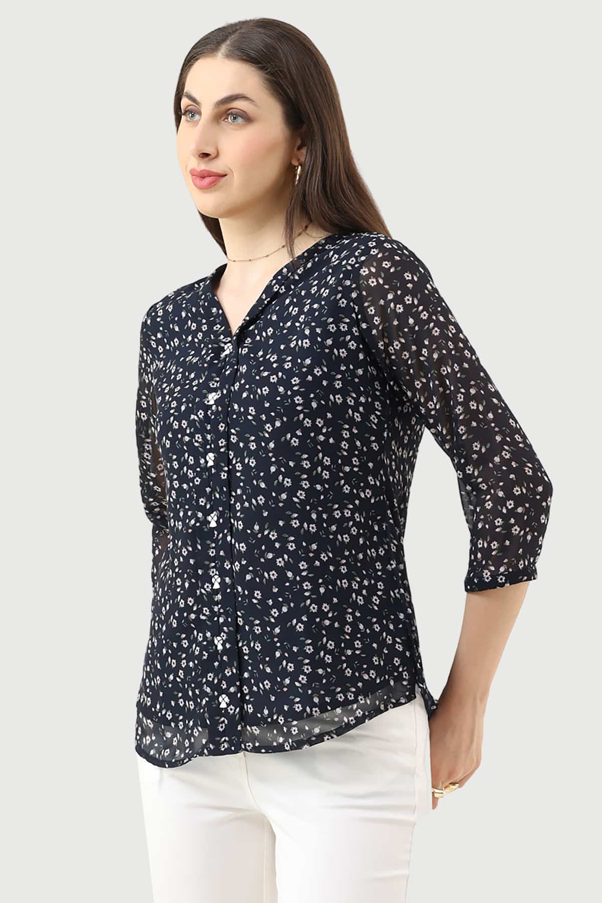 Printed Navy Blue Tops For Women