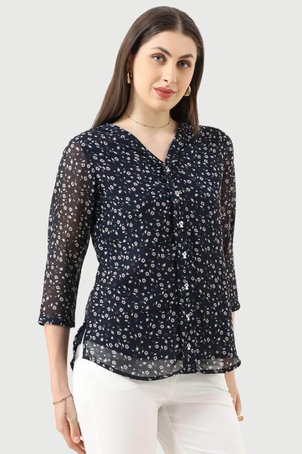 Printed Navy Blue Tops For Women