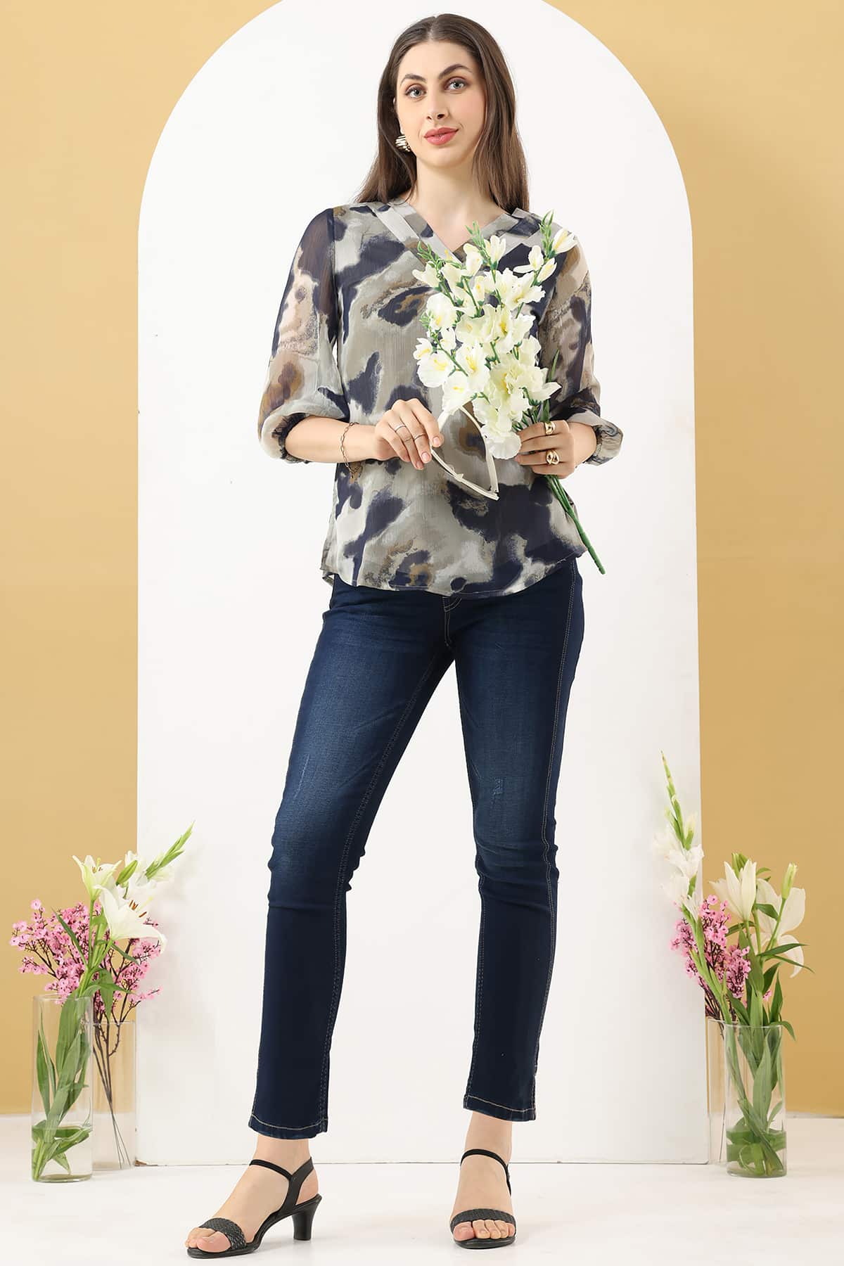 Printed Grey Top Ladies