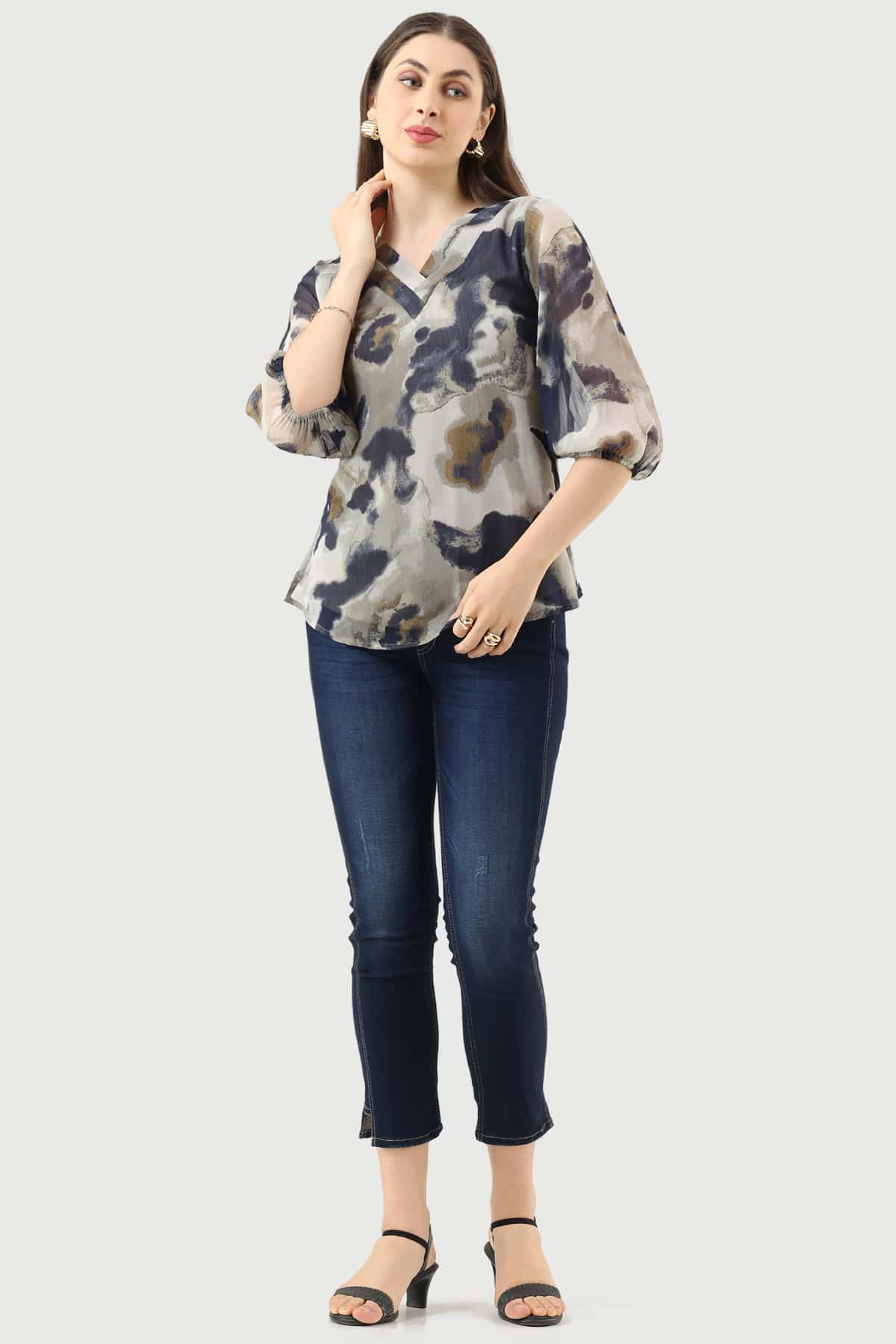 Printed Grey Top Ladies