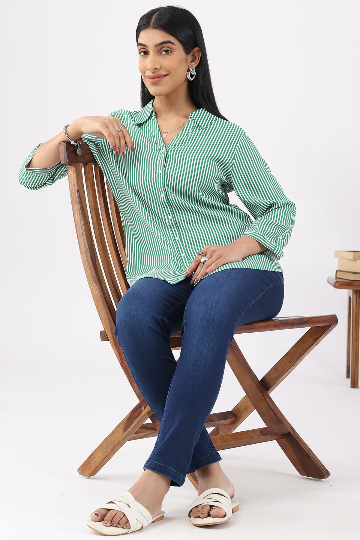 Striped Green Shirt For Ladies