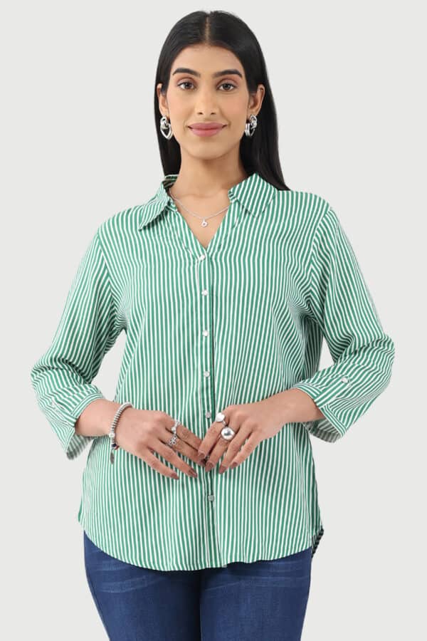 Striped Green Shirt For Ladies