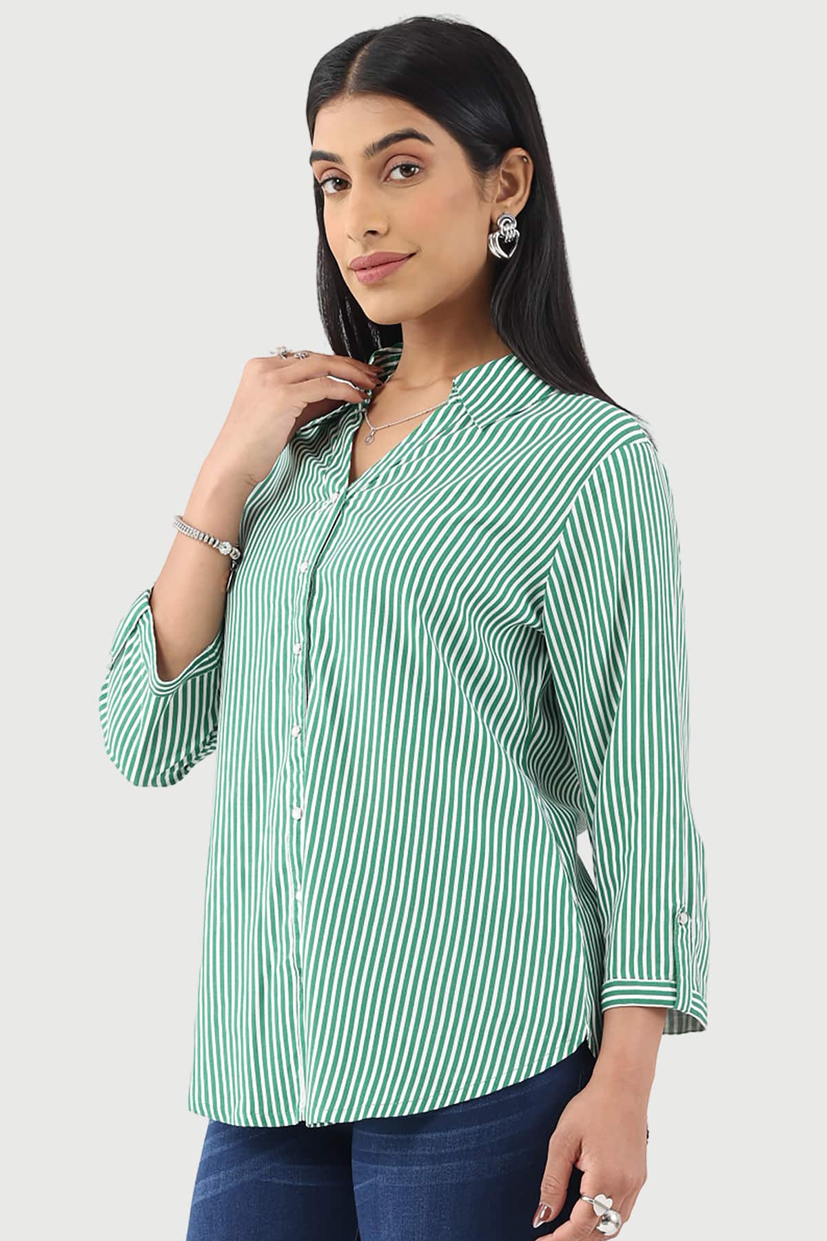Striped Green Shirt For Ladies
