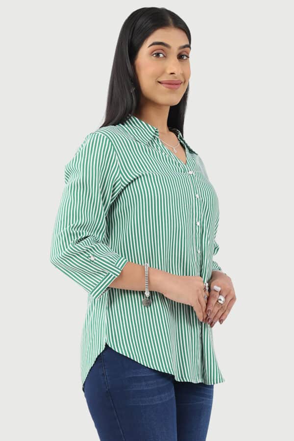 Striped Green Shirt For Ladies