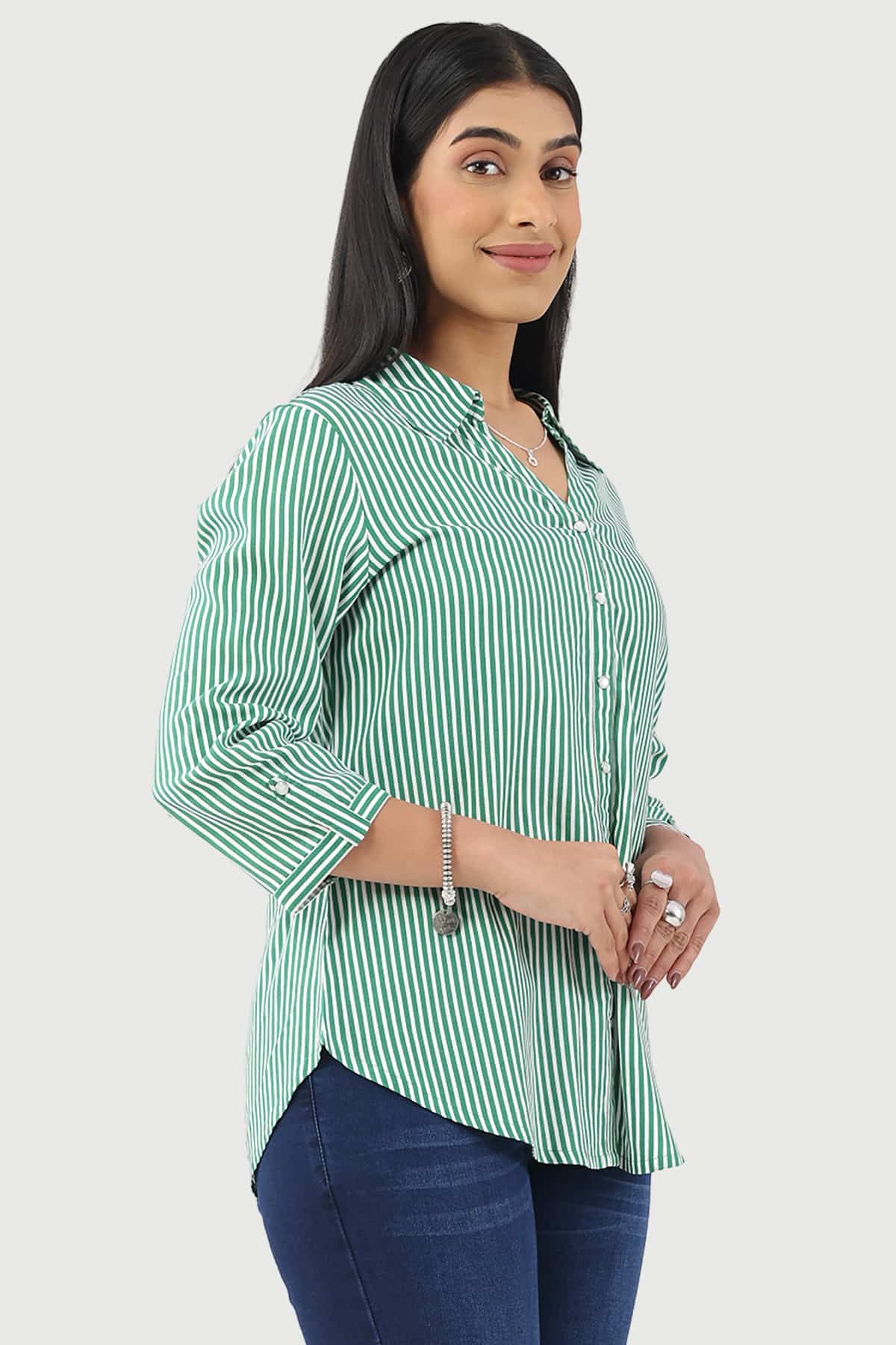 Striped Green Shirt For Ladies