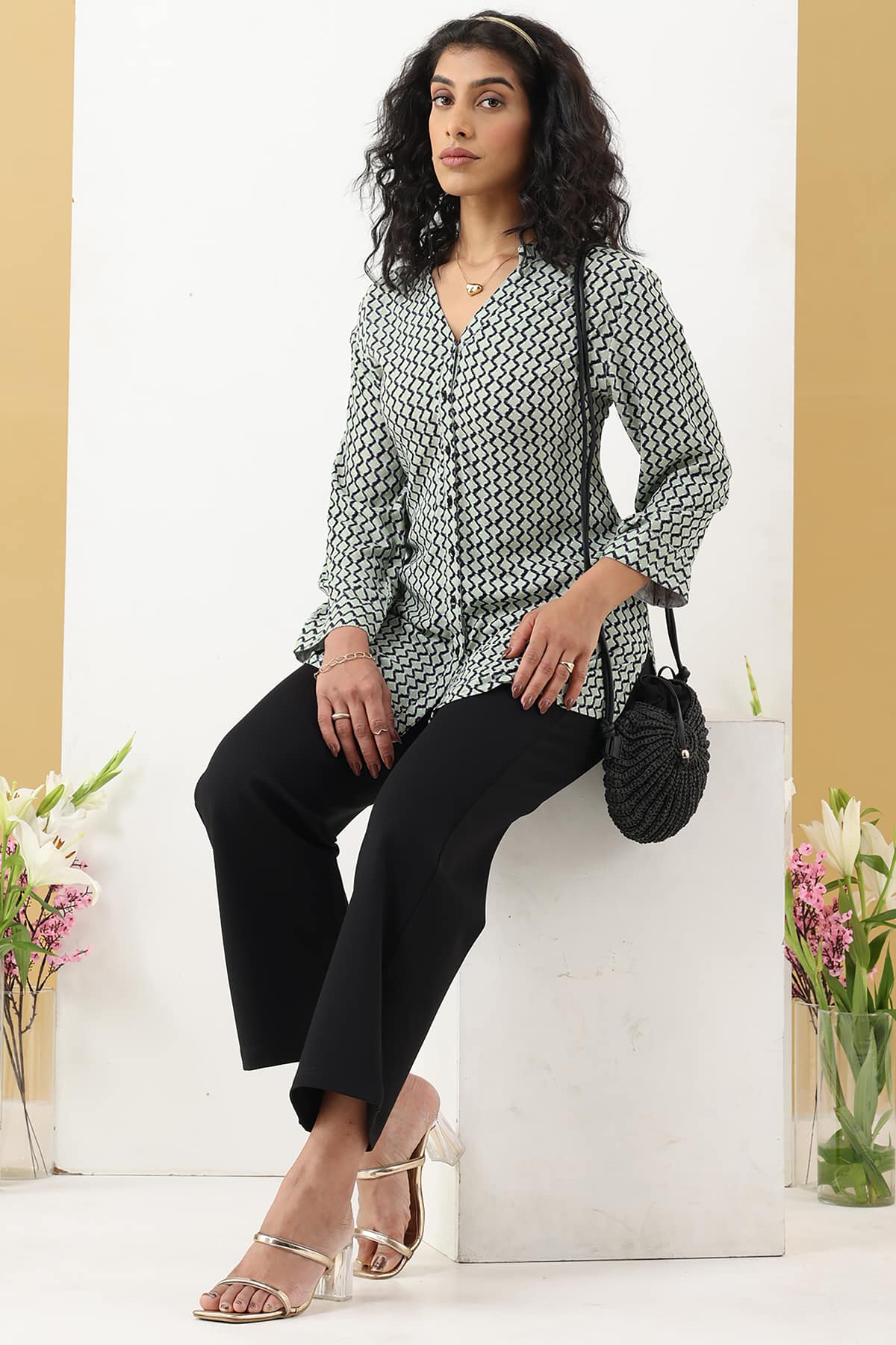 Printed Green Shirt For Women