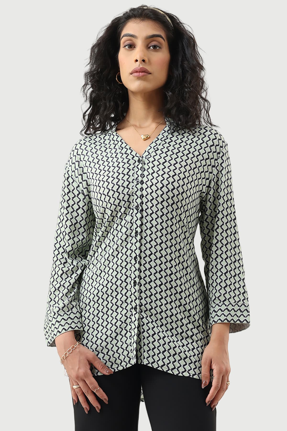 Printed Green Shirt For Women