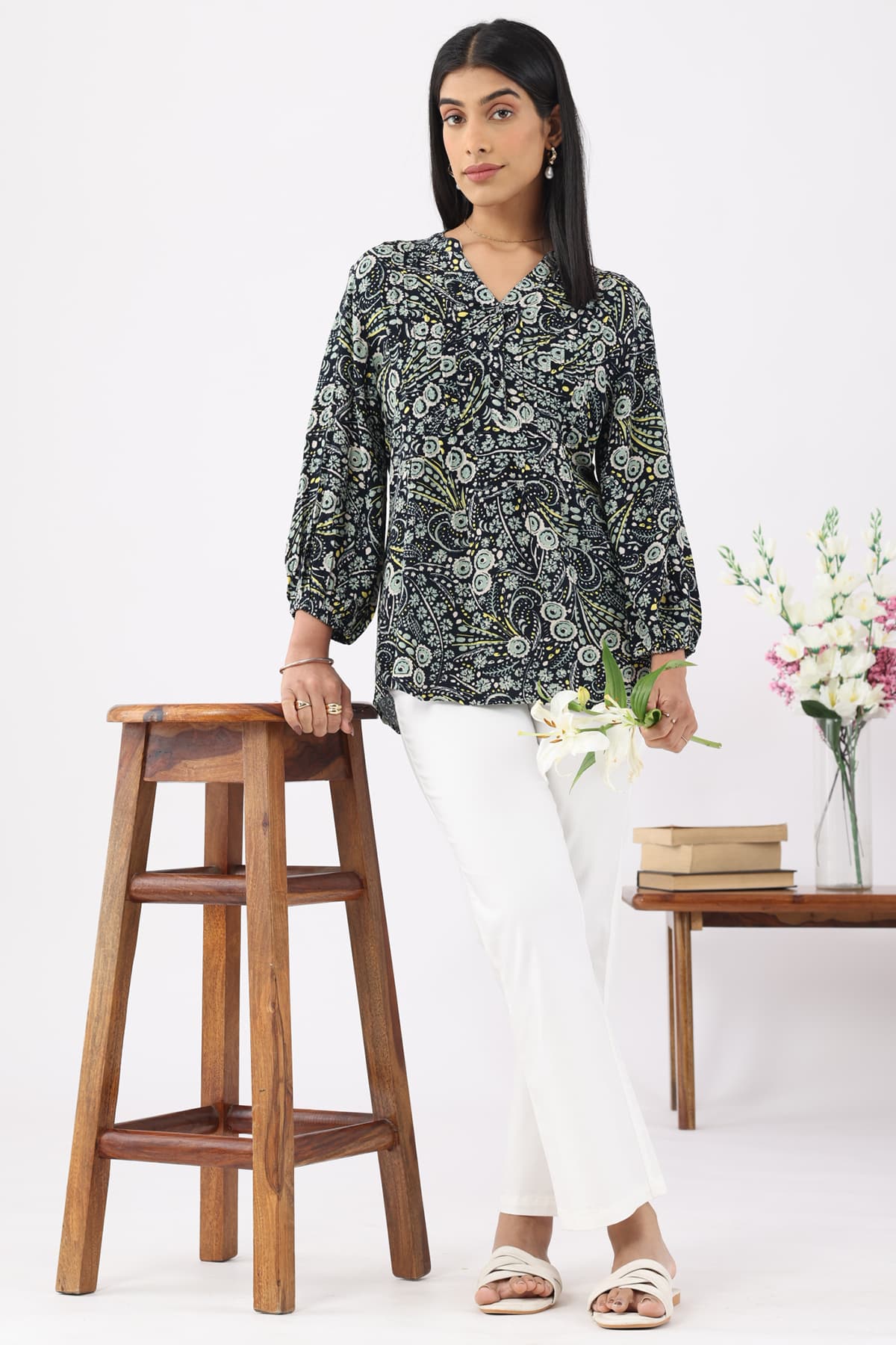 Printed Black Top For Women
