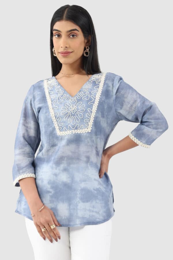 Embroidered Grey Tops For Women