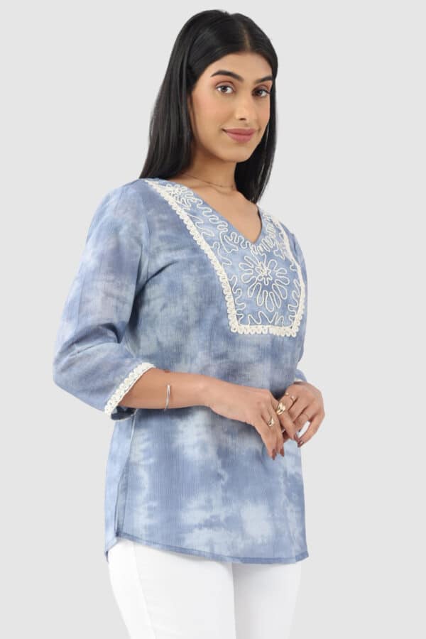 Embroidered Grey Tops For Women