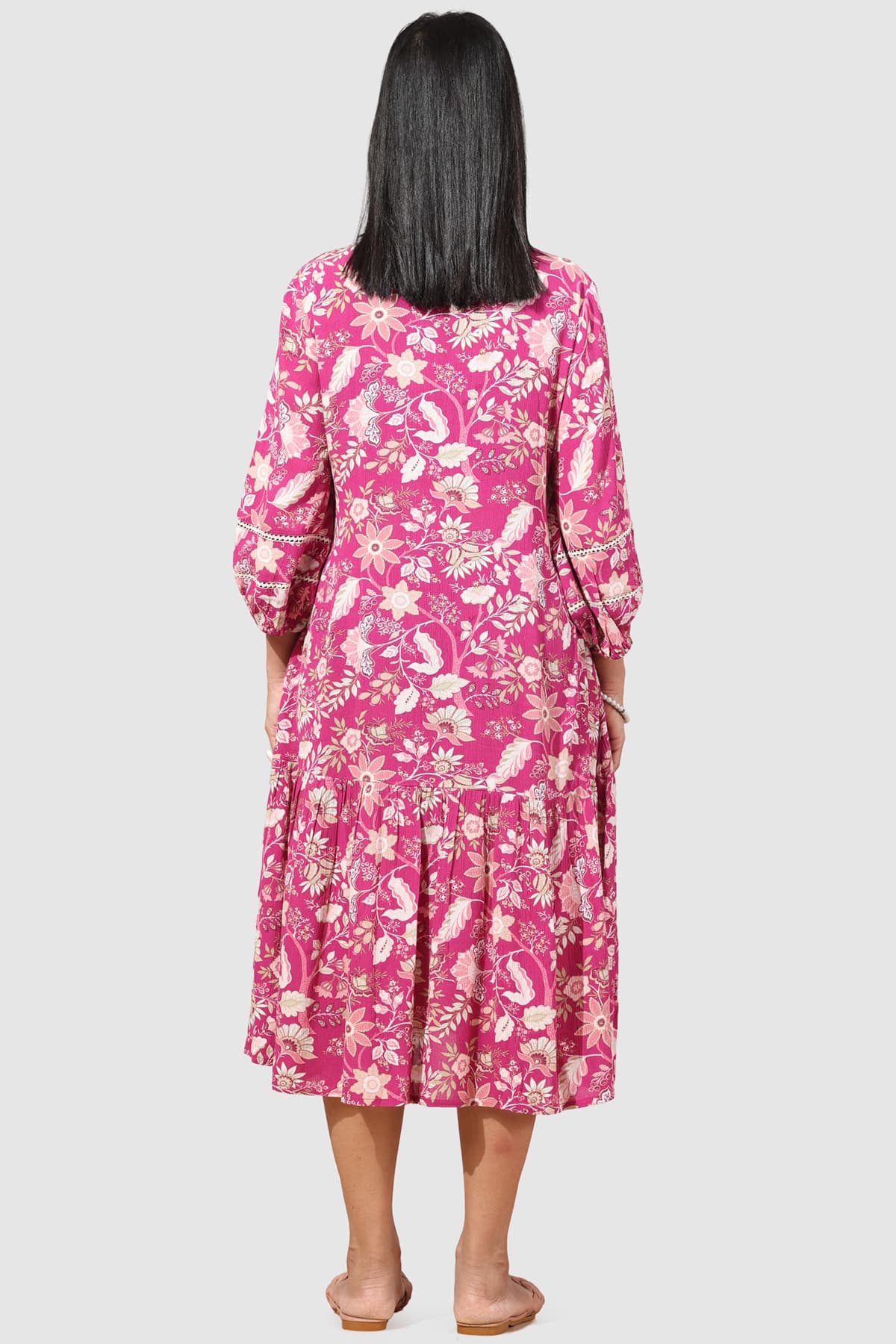 Printed Pink Dress With Flowers For Women