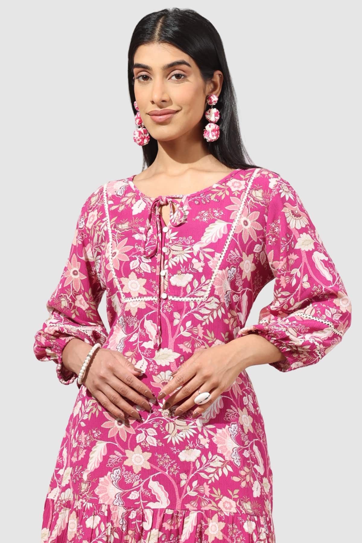 Printed Pink Dress With Flowers For Women