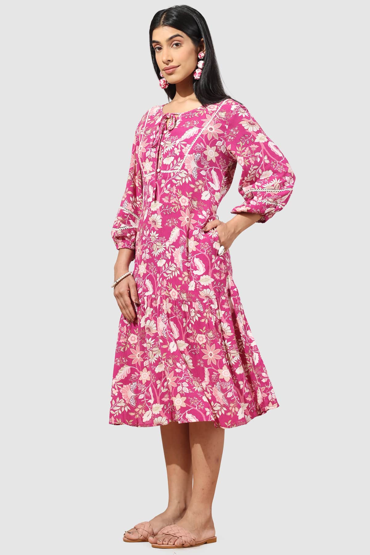 Printed Pink Dress With Flowers For Women
