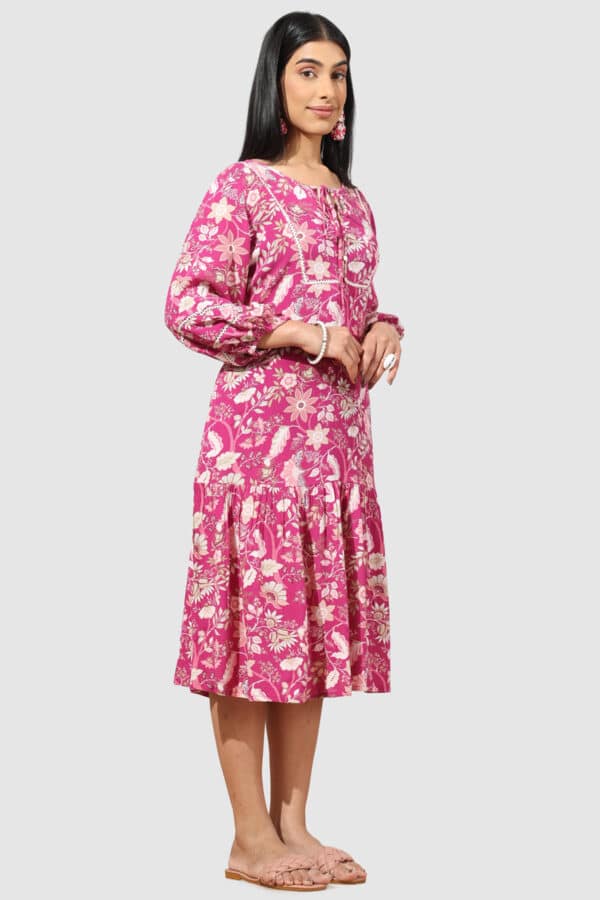 Printed Pink Dress With Flowers For Women