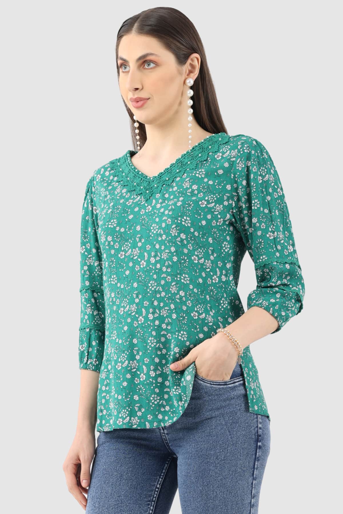 Printed Green Top Woman
