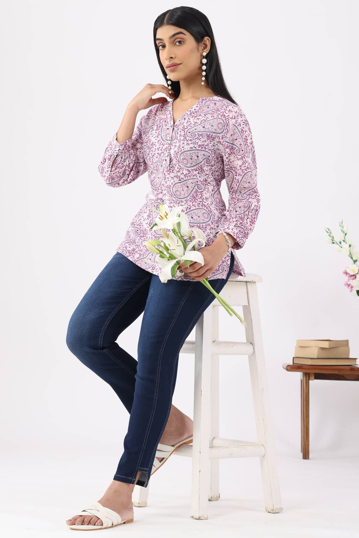 Printed Lavender Tops For Women