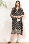 Black And Beige Printed Kaftan Dress For Women