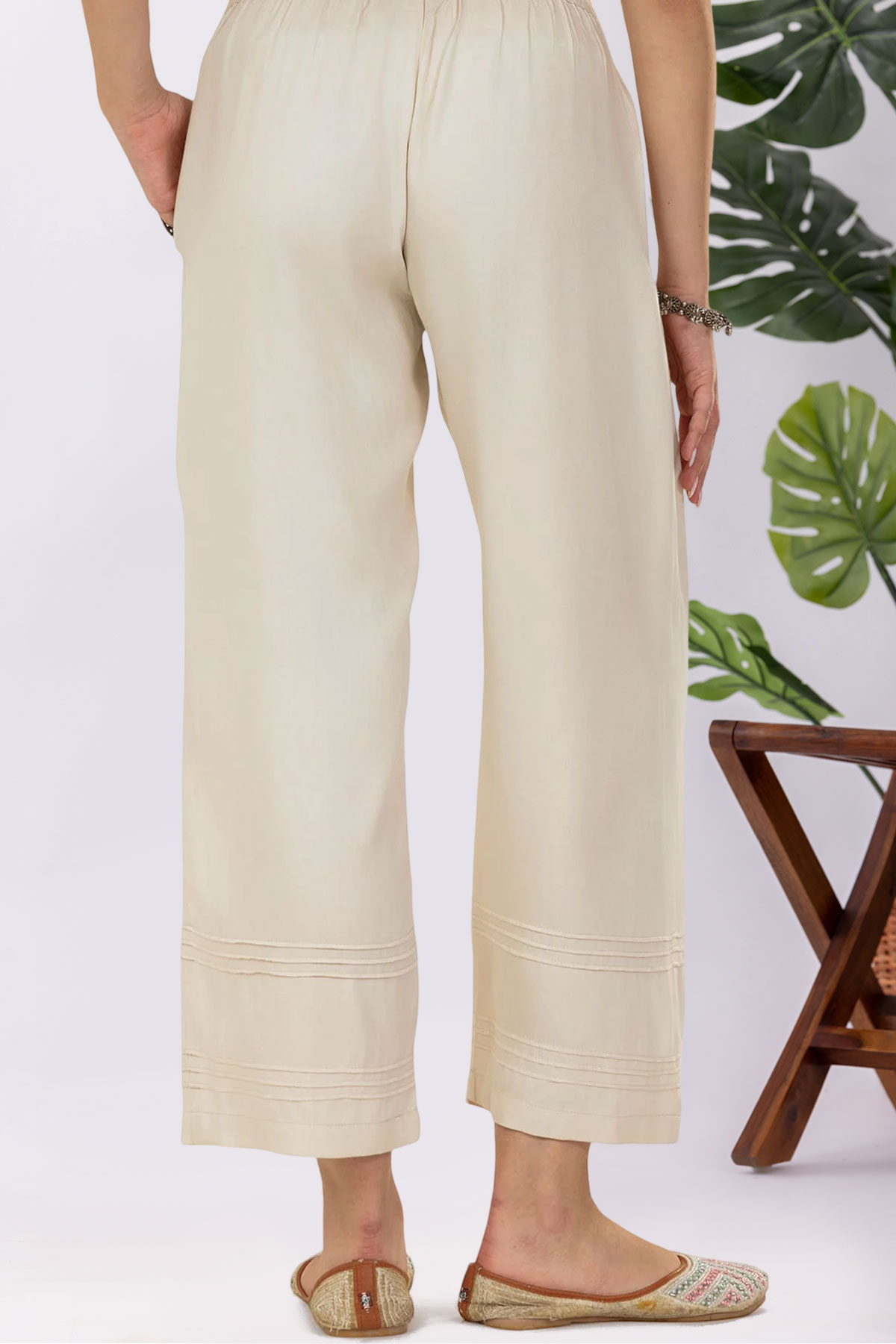 Solid Cream Colour Plazo For Women