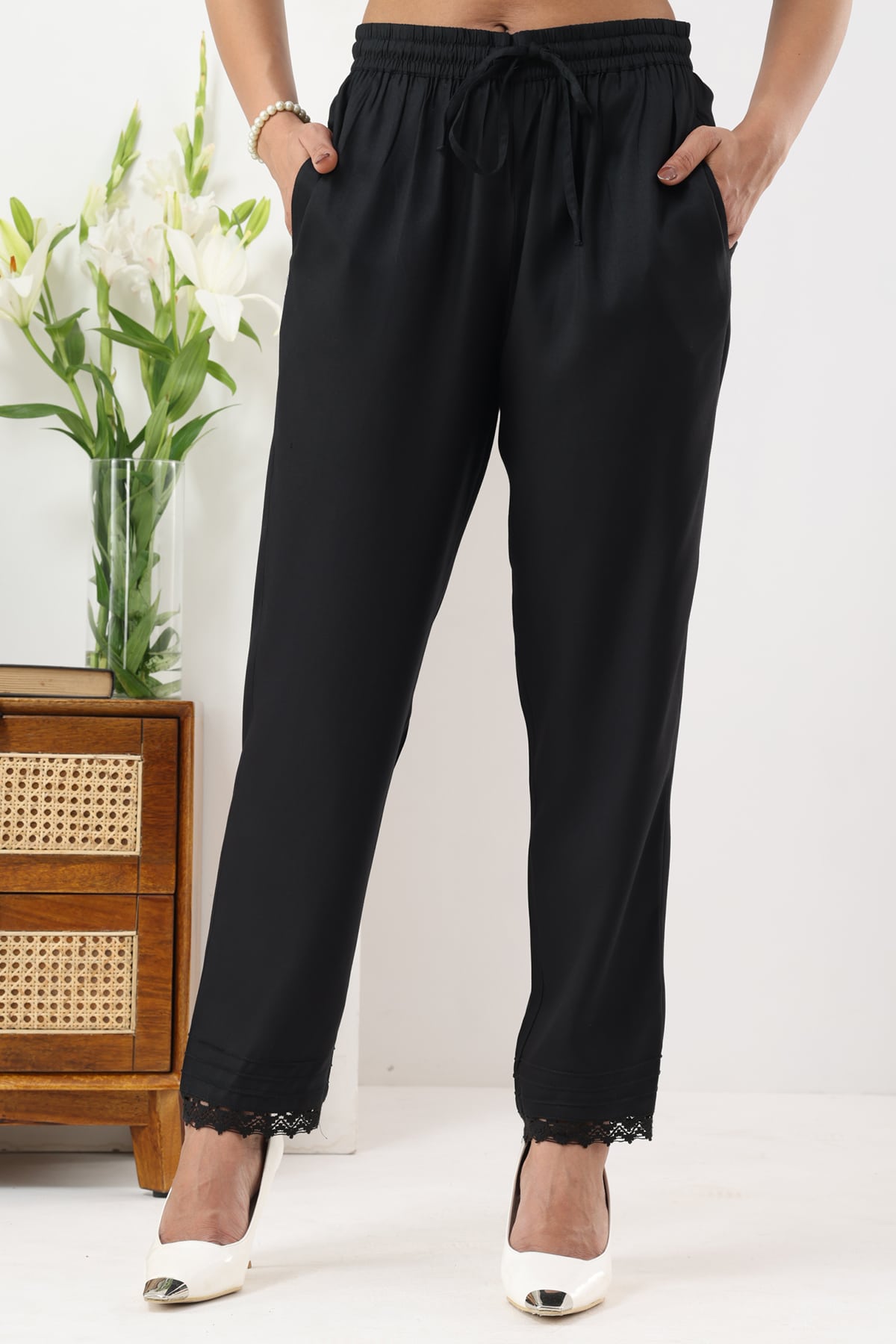 Solid Black Palazzo Pants For Women