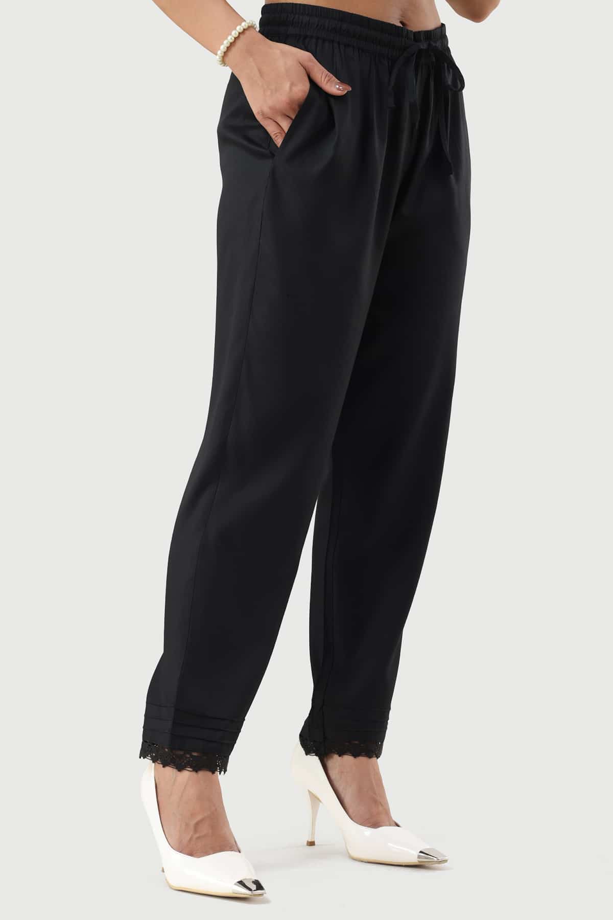 Solid Black Palazzo Pants For Women