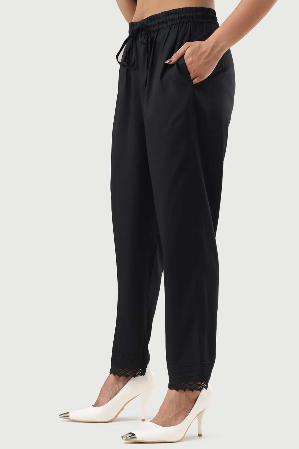Solid Black Palazzo Pants For Women