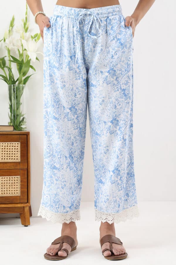 Printed Blue Palazzo Women's Pants