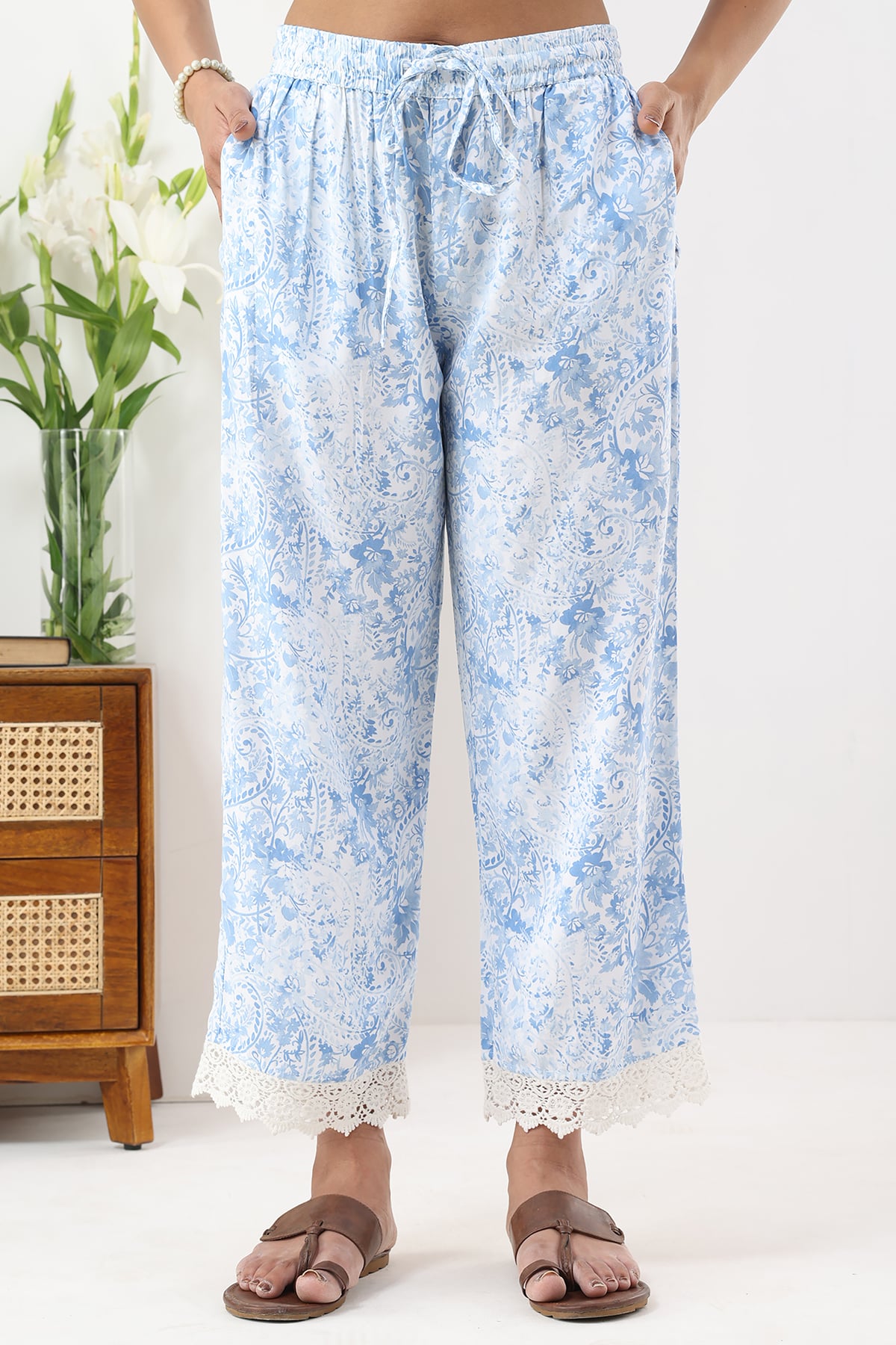 Printed Blue Palazzo Women's Pants