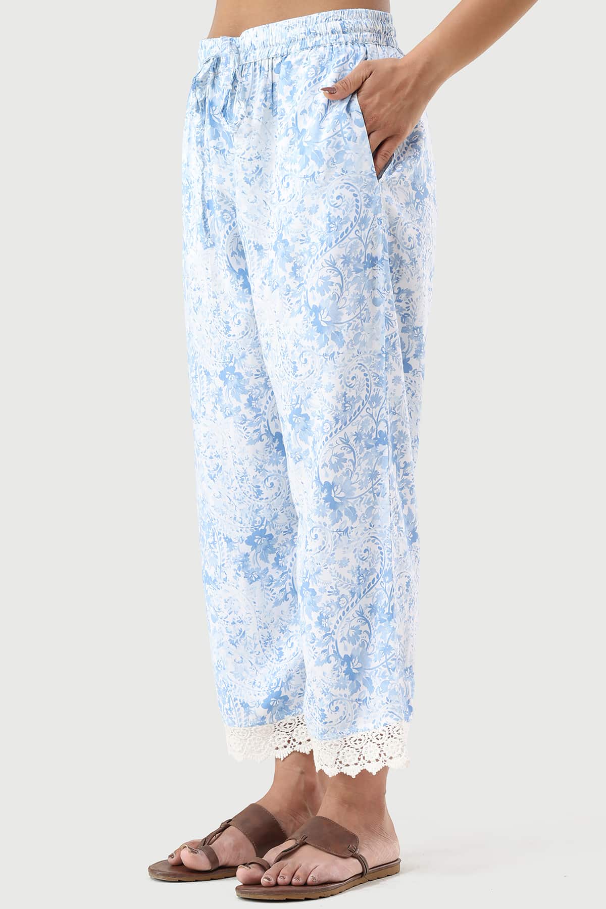 Printed Blue Palazzo Women's Pants