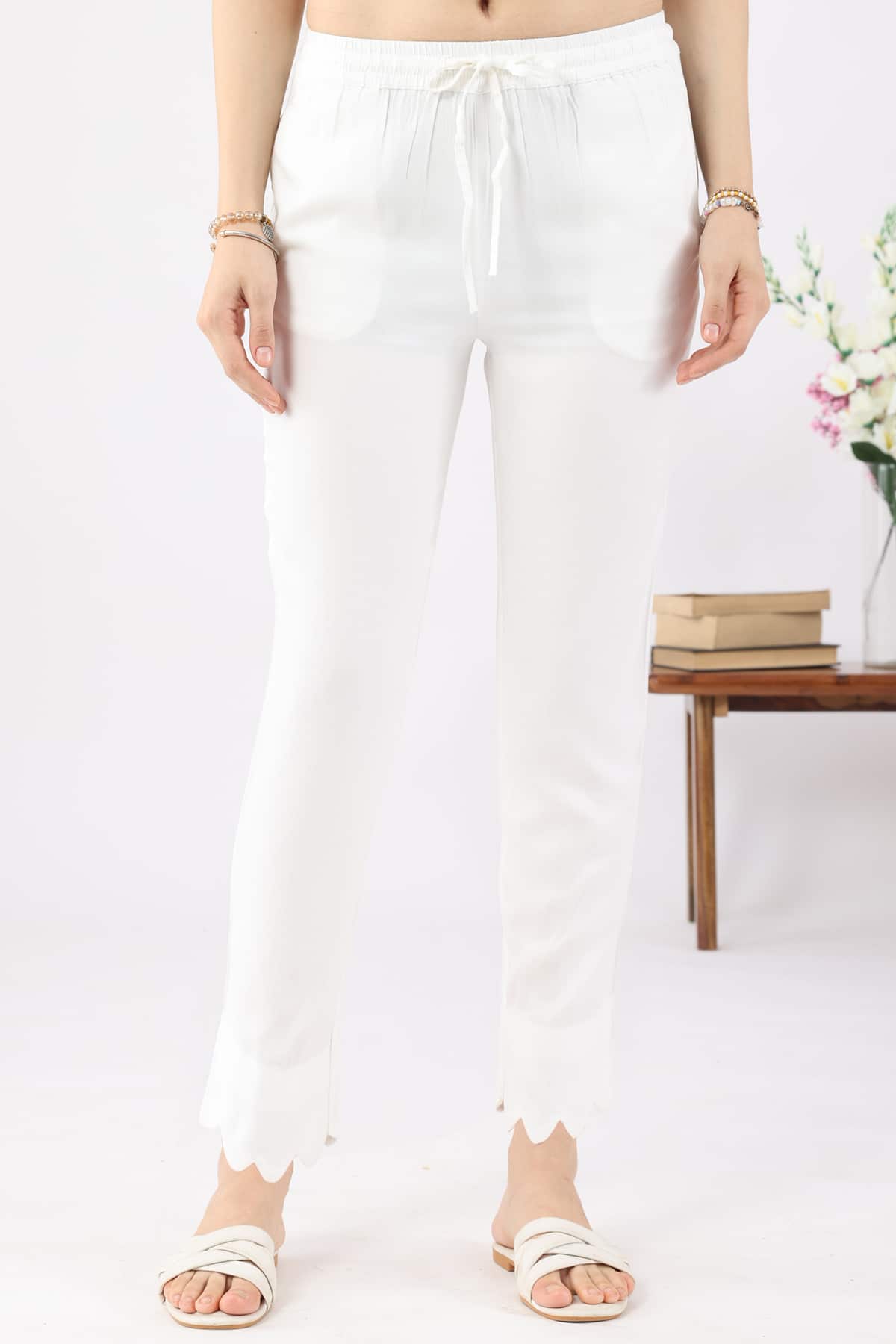 Solid White Palazzo Pants For Women