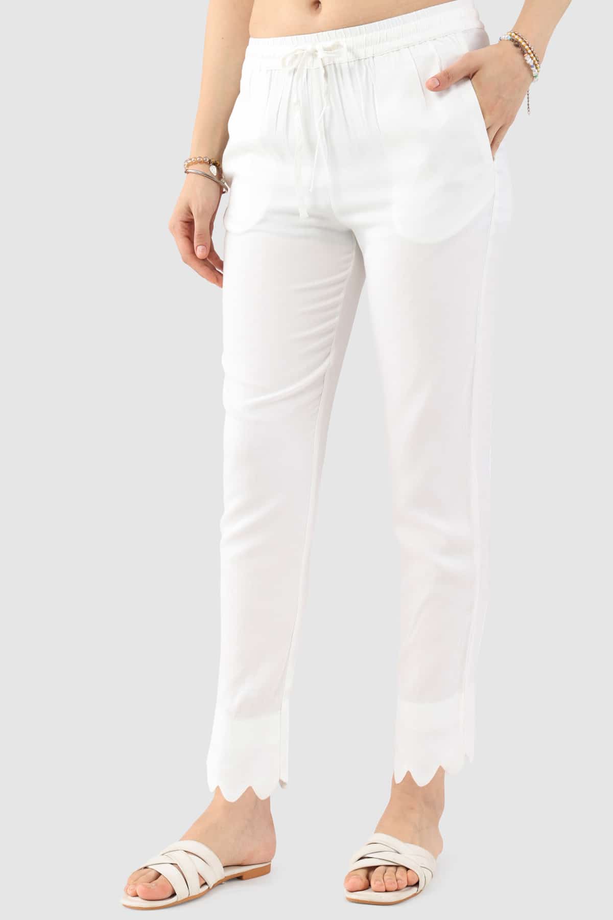 Solid White Palazzo Pants For Women