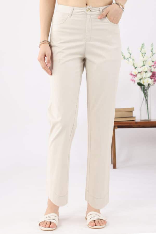 Solid Beige Pants Women
