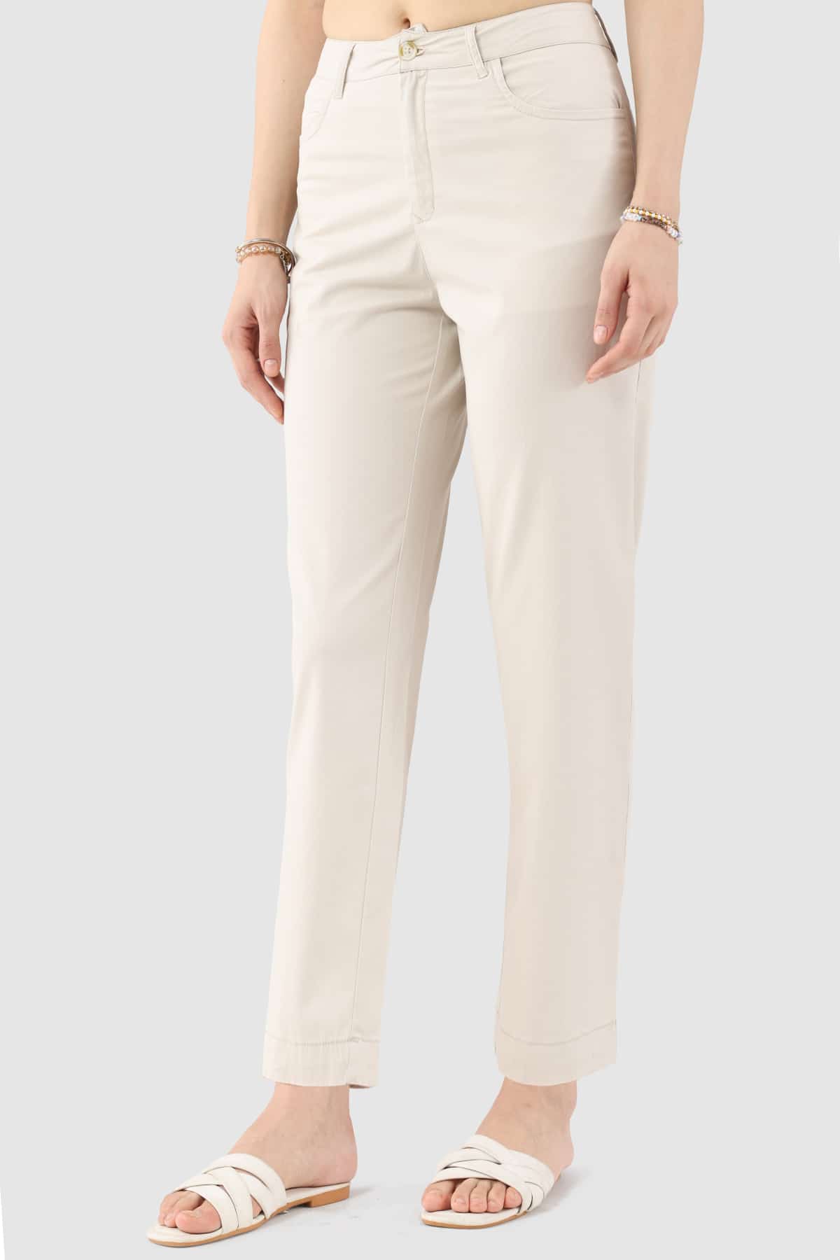 Solid Beige Pants Women