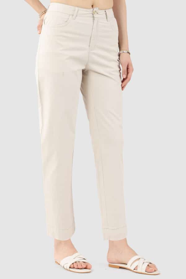Solid Beige Pants Women