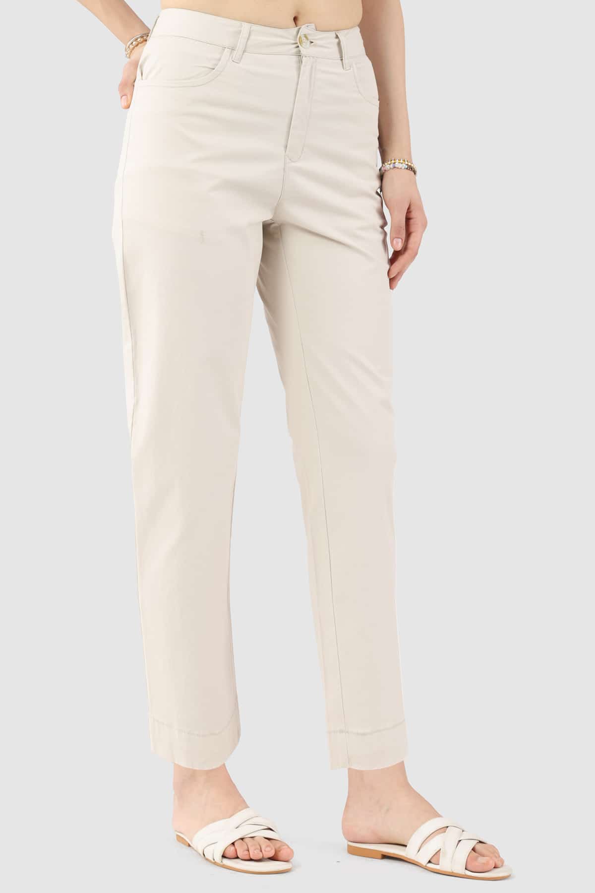 Solid Beige Pants Women