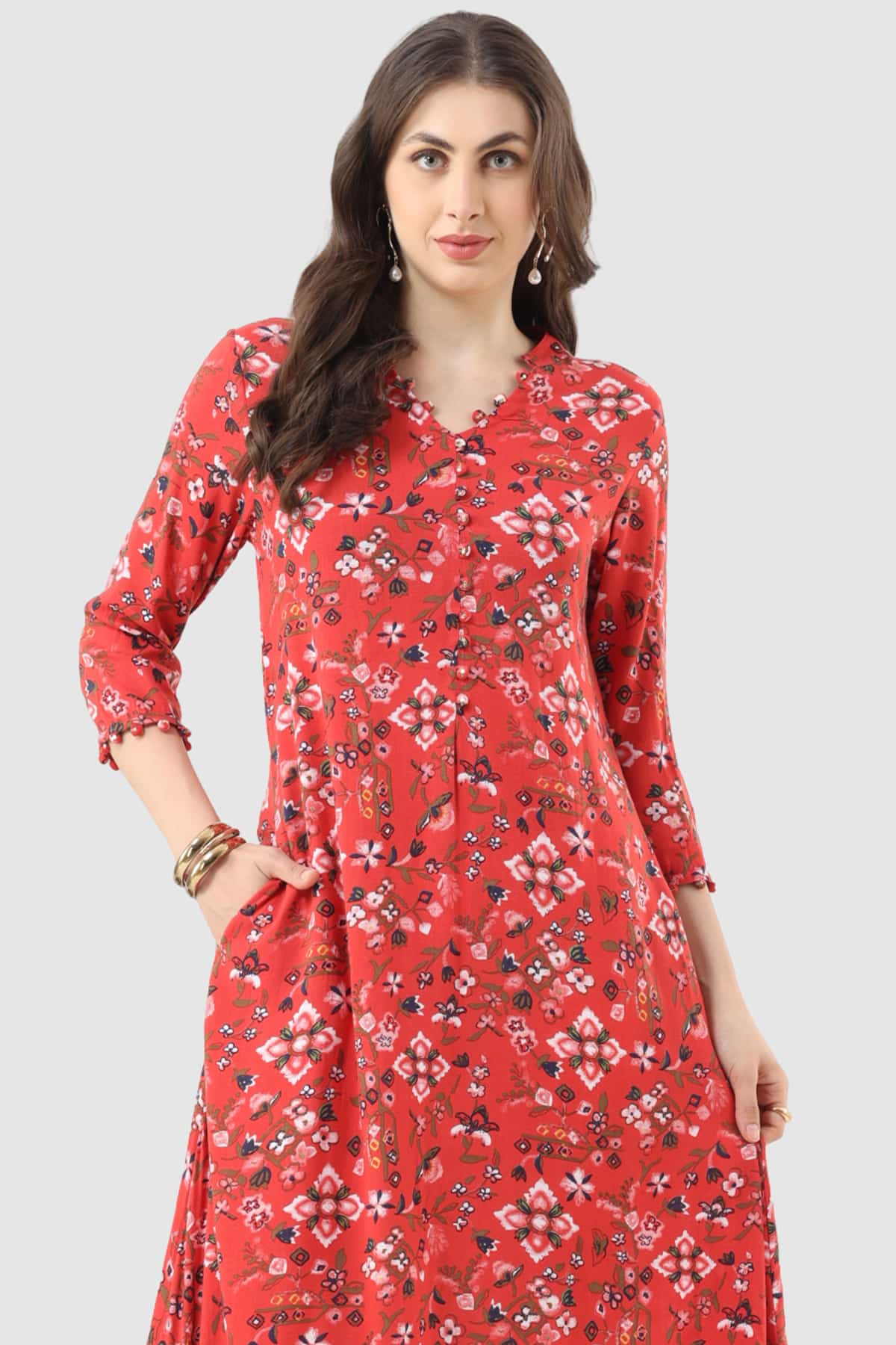 Printed Red Kurti For Women