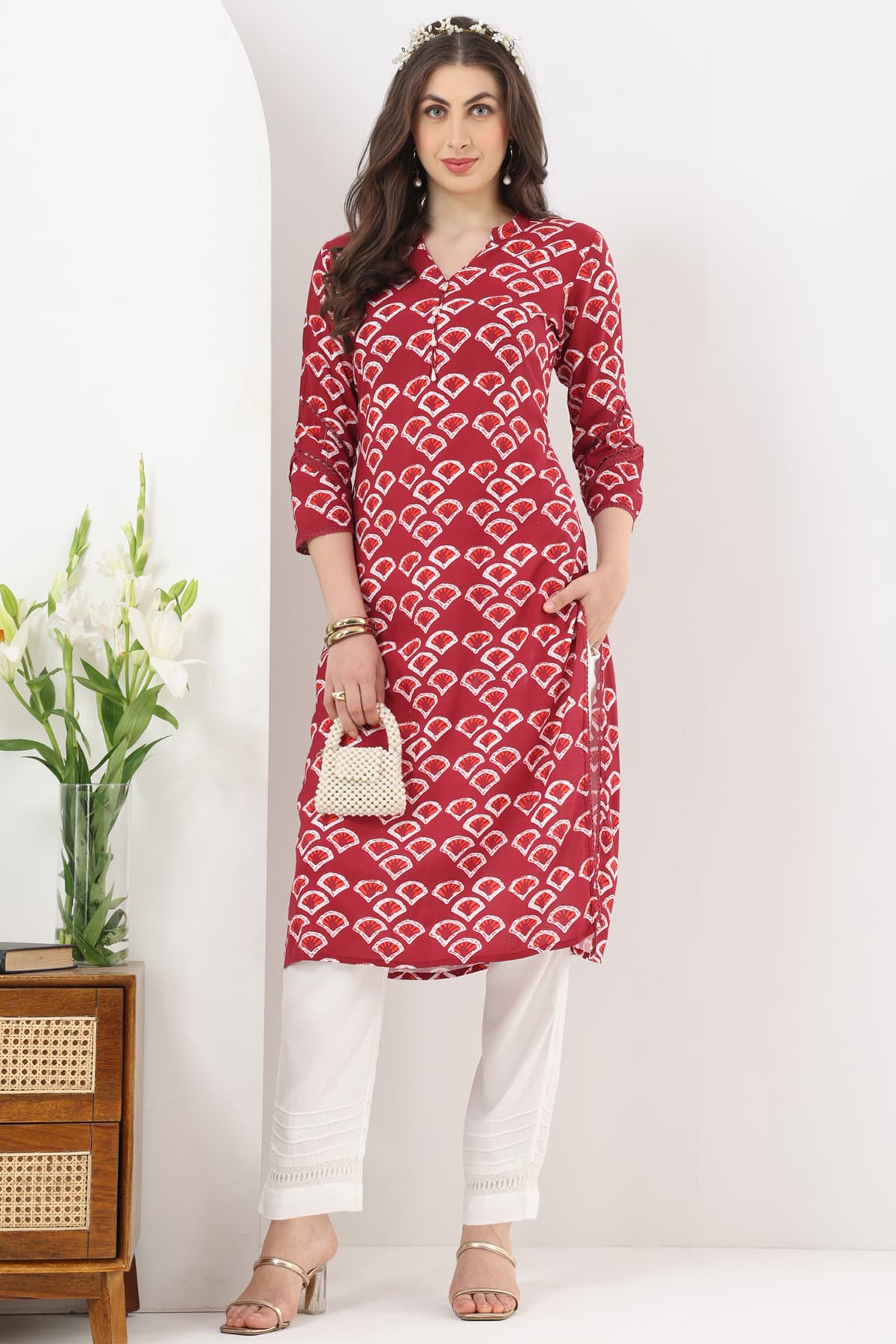 Printed Maroon Colour Kurti For Women