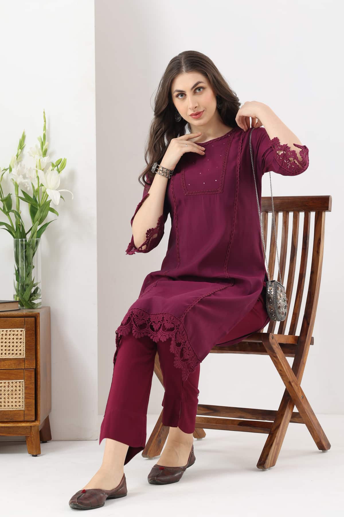 Nalina Silk Magenta Kurti For Women