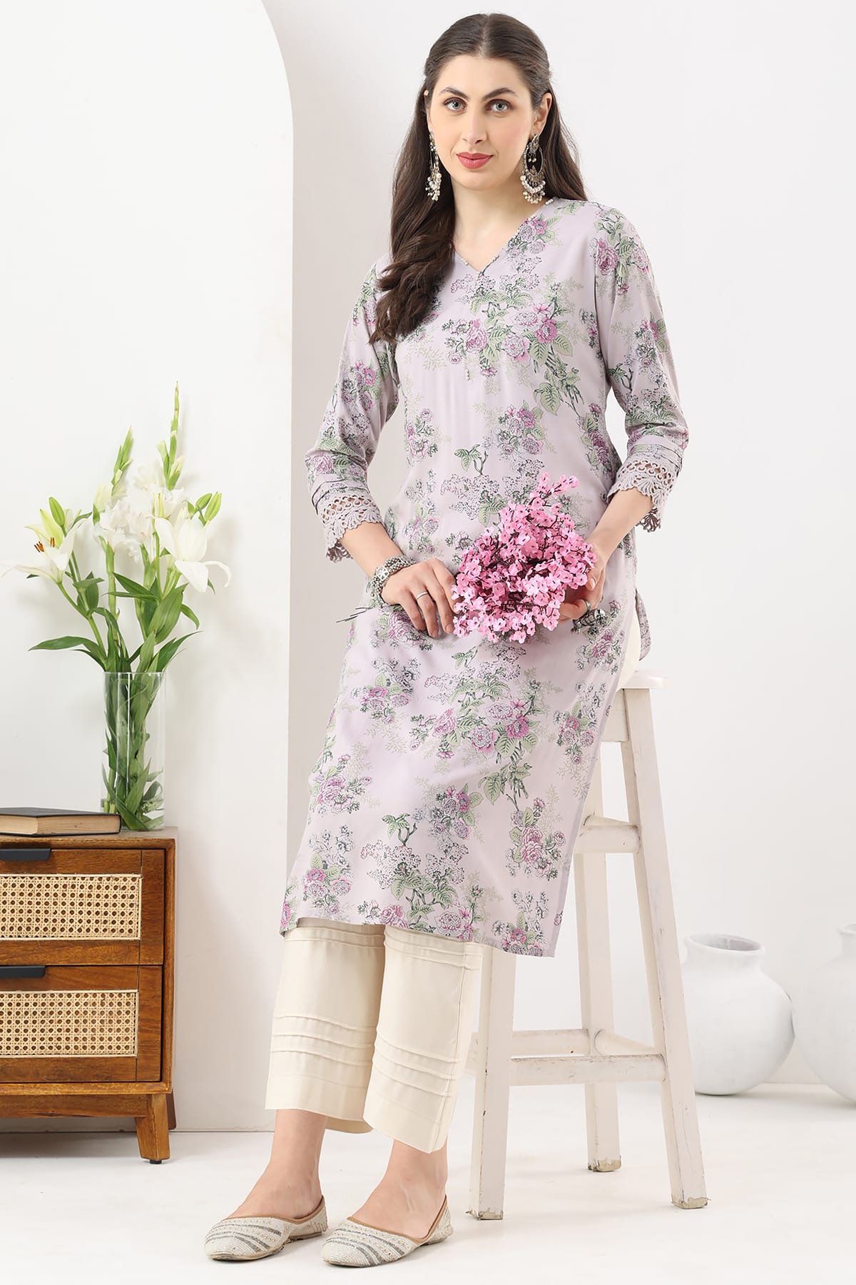 Lilac Printed Kurta Woman