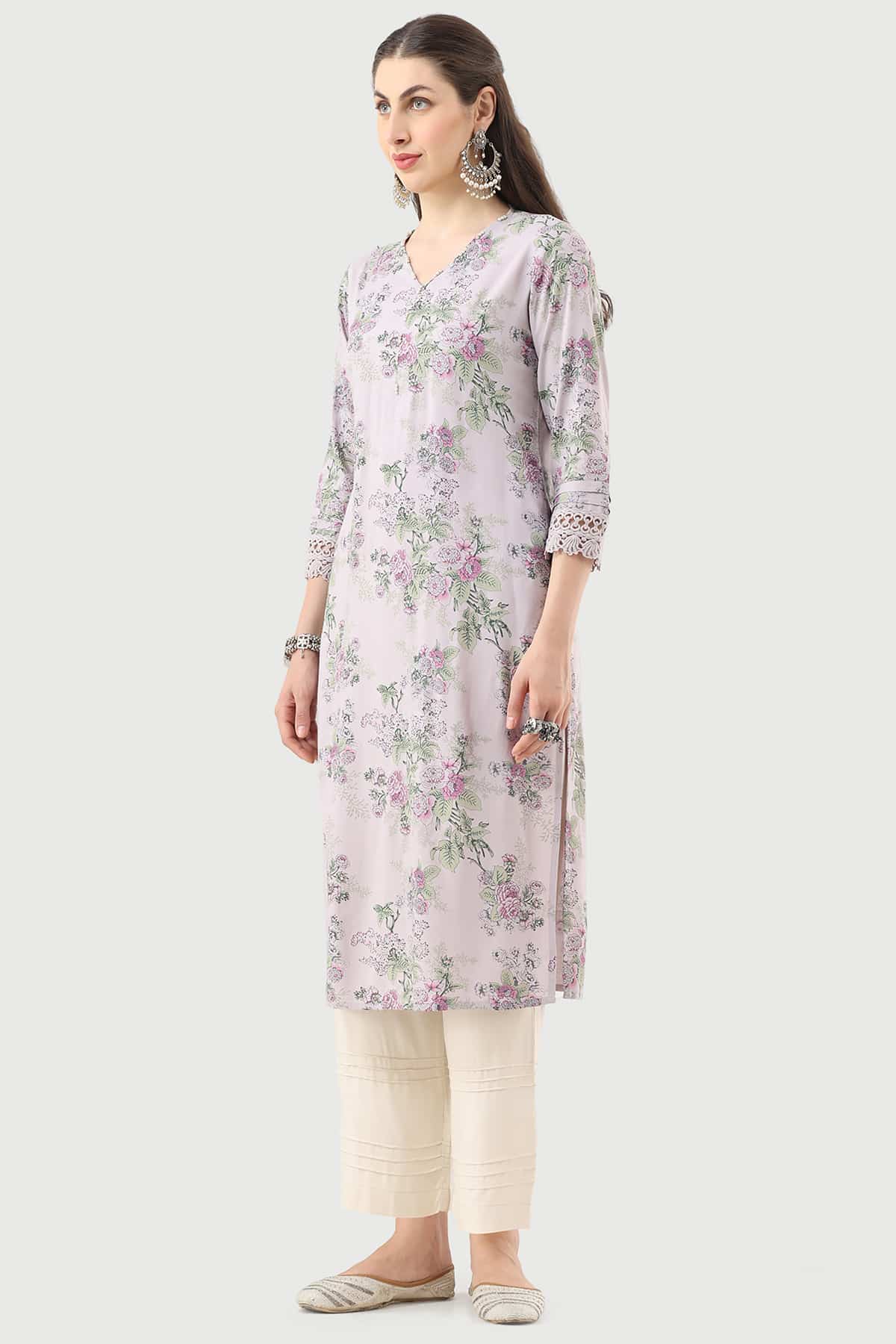 Lilac Printed Kurta Woman