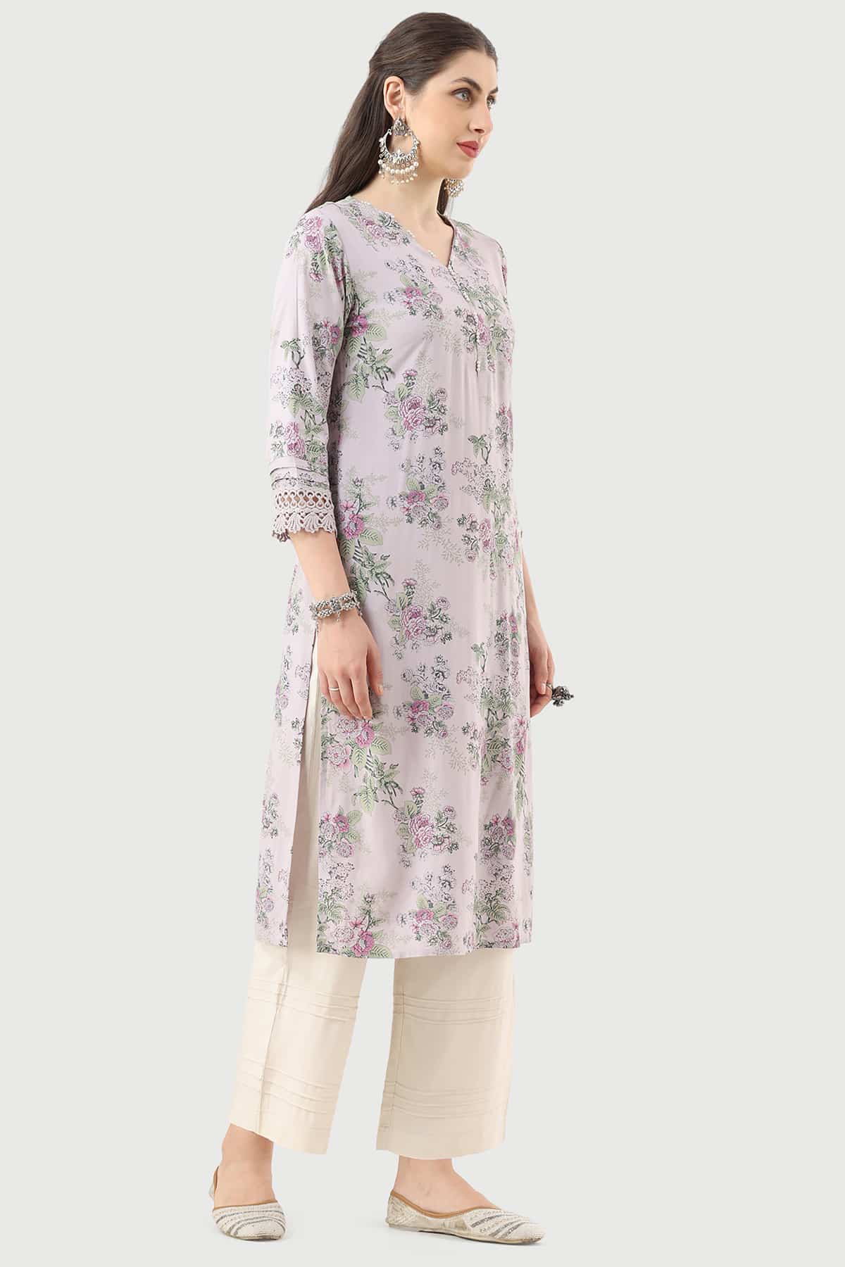 Lilac Printed Kurta Woman