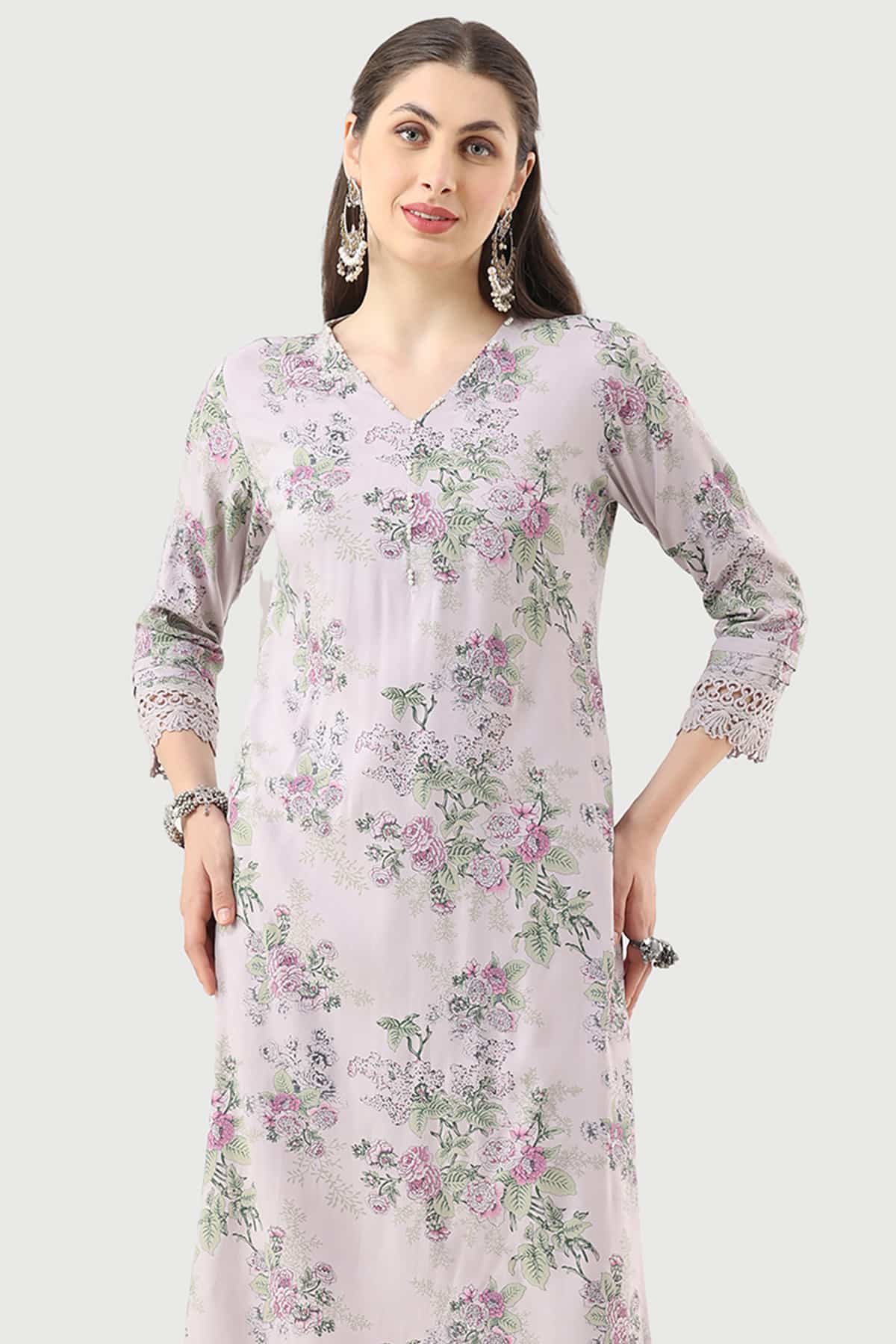 Lilac Printed Kurta Woman
