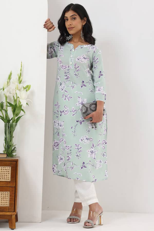 Printed Sage Green Kurta For Women