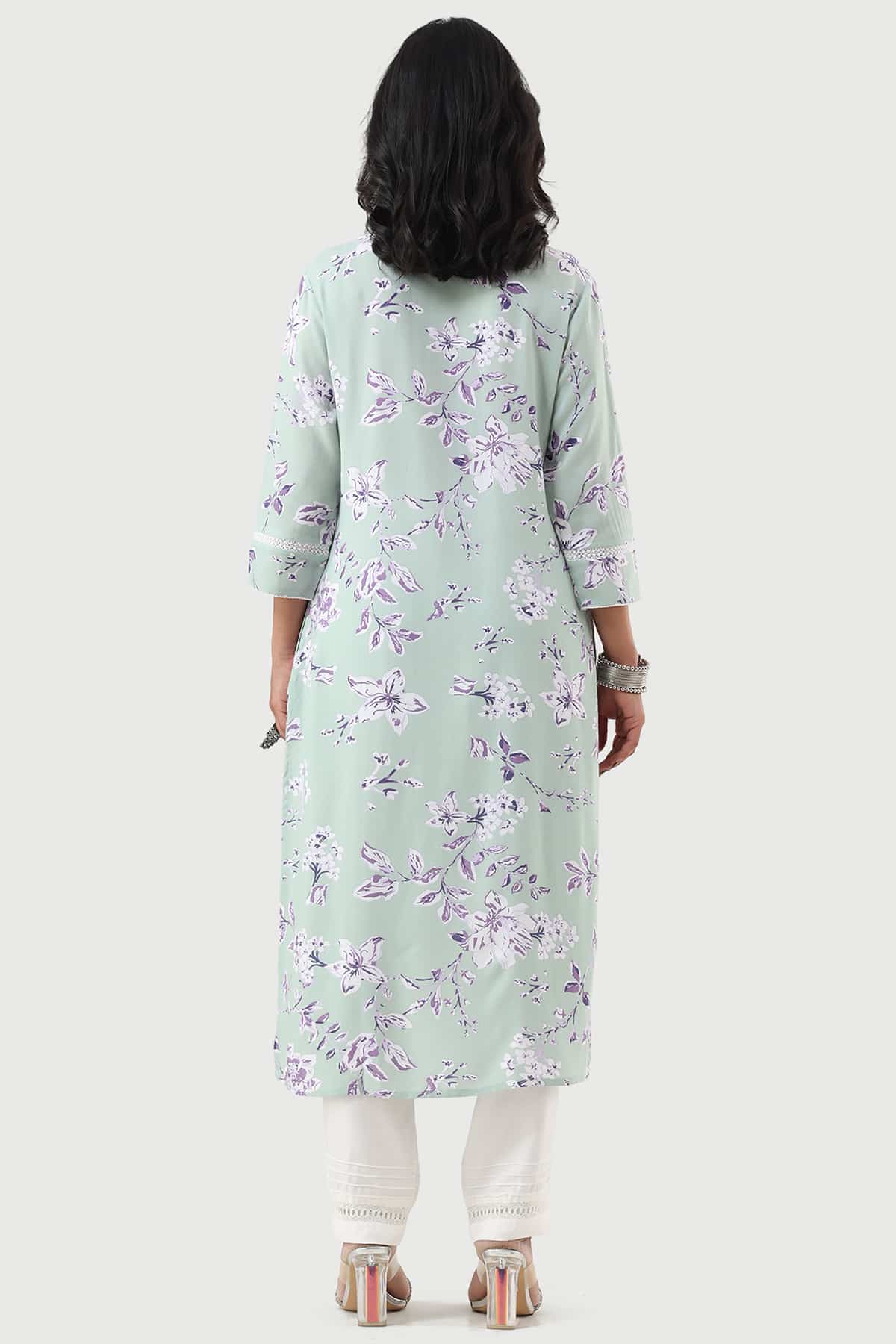 Printed Sage Green Kurta For Women